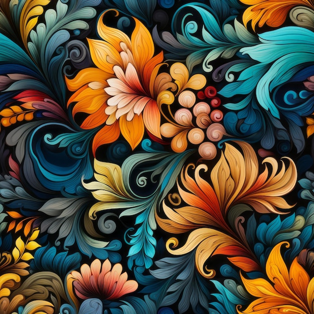 Photo colorful bright paisley paint seamless pattern created with generative ai