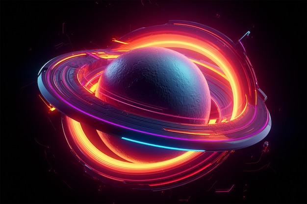 colorful bright planet with glowing neon rings