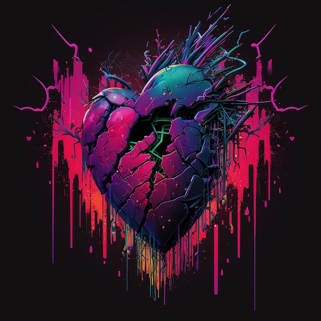 A colorful broken heart with the words " the word broken " on it.