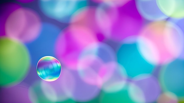 A colorful bubble with a blue background and a blue sky in the background