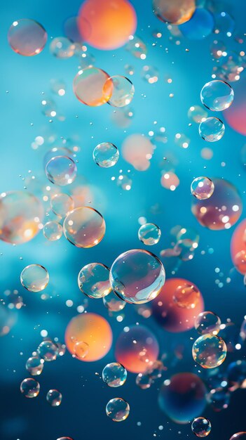 Colorful bubbles floating in blue background