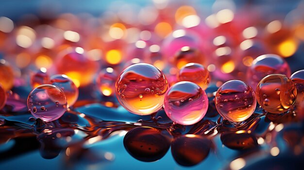 Colorful bubbles floating freely in the air