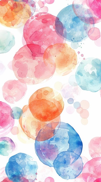 Colorful Bubbles Watercolor Painting on White Background