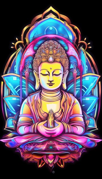 Красочный Будда с цветом лотоса и бриллиантовым генеративным ай