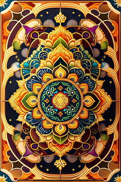 Colorful Buddhist mandala Beautiful intricate ornate design Asian design