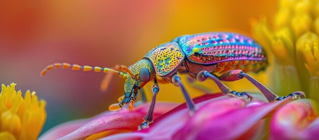 Foto un insetto colorato appoggiato su un fiore