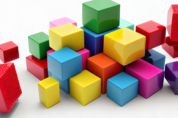 Colorful building blocks on white