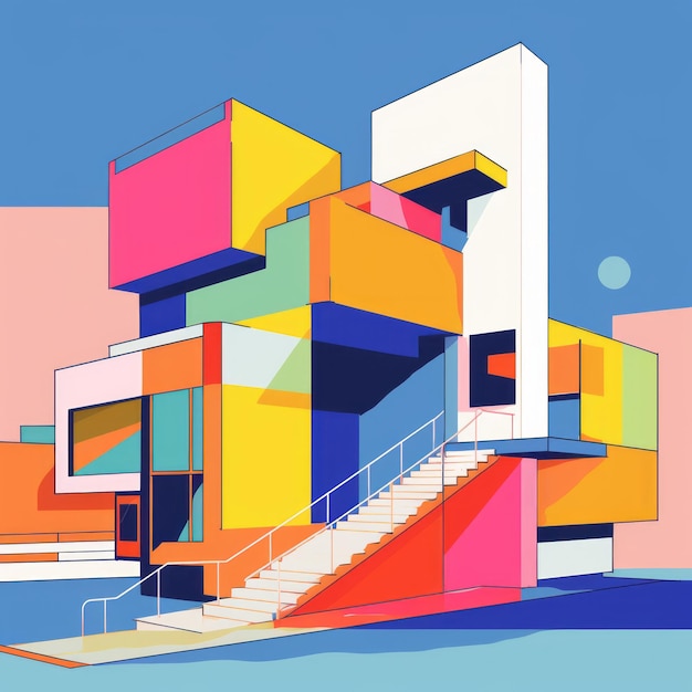 Photo colorful building a digital constructivism inspired fauvism image