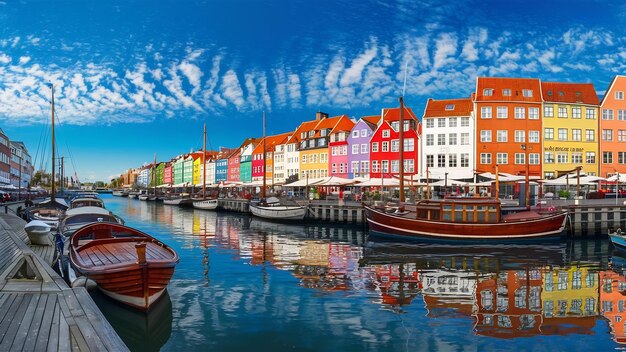 Photo colorful building facades along the nyhavn canal at copenhagen denmark