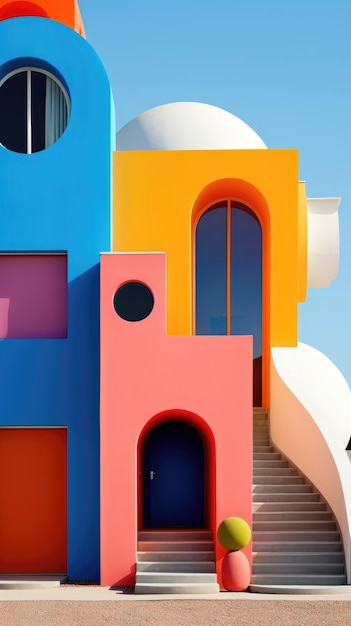 Foto un edificio colorato con una porta che dice 