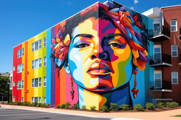 a colorful building with a mural on it