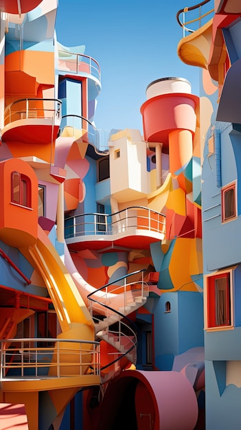 Photo a colorful building with a slide that says  the bottom of it