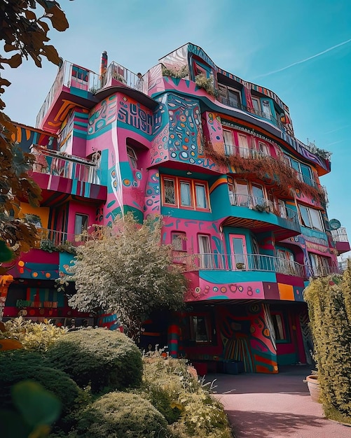 A colorful building with the word love on the front