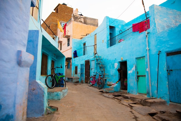 Colorful buildings of blue town