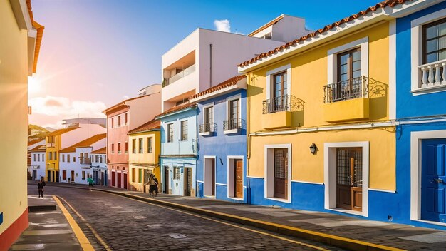 Photo colorful buildings on a narrow street in spanish town garachico on a sunny day tenerife canary is