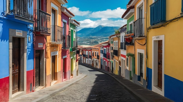 Photo colorful buildings on a narrow street in spanish town garachico on a sunny day tenerife canary is