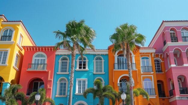 Colorful Buildings and Palm Trees