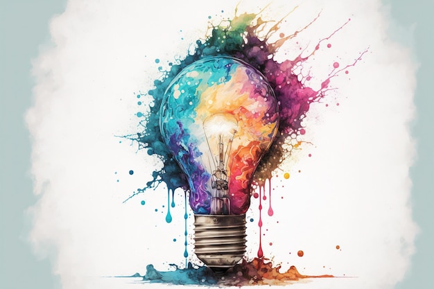 Colorful bulb with color splash on white background