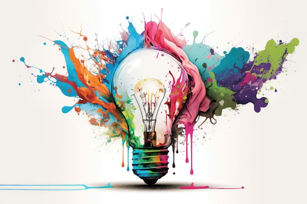 Colorful bulb with splash of colors on white background illustration