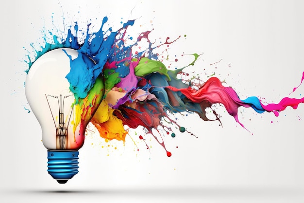 Colorful bulb with splash of colors on white background illustration