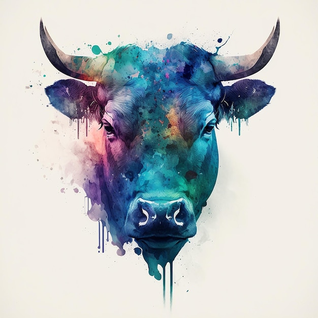 Foto illustrazione colorata della testa di toro