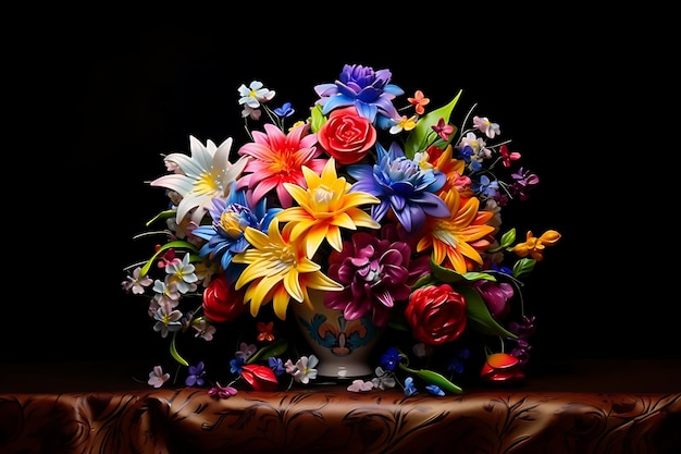 テーブルの上に置かれた色とりどりの花