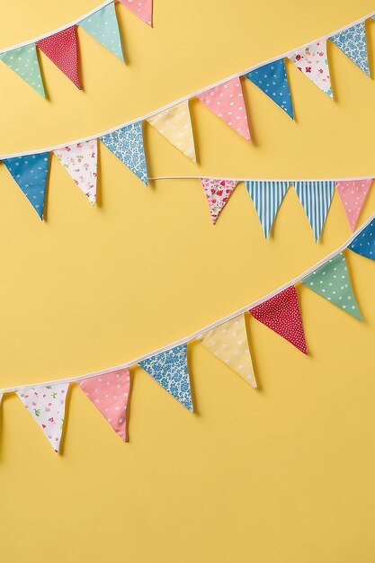 Photo colorful bunting hanging on a yellow background