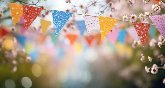 Photo colorful bunting for spring outdoors