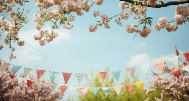 Photo colorful bunting for spring outdoors