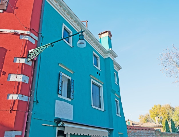 Colorful Burano buildings on a clear day