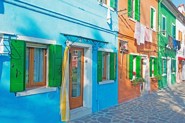 Colorful Burano houses on a clear day