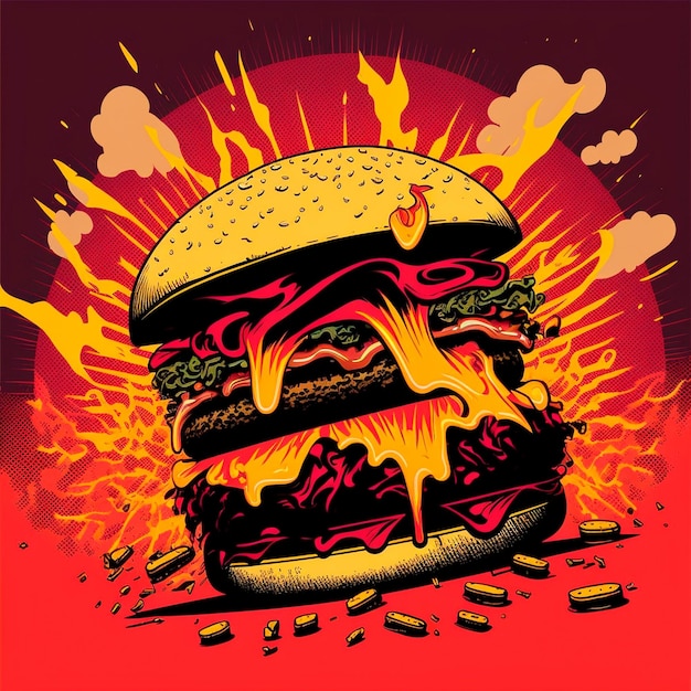 Colorful burger in thiel pop art