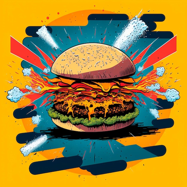 Foto hamburger colorato in thiel pop art