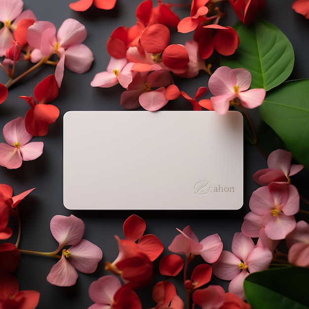 Photo colorful business card mockup background with top view shoot decorati creative collection designs