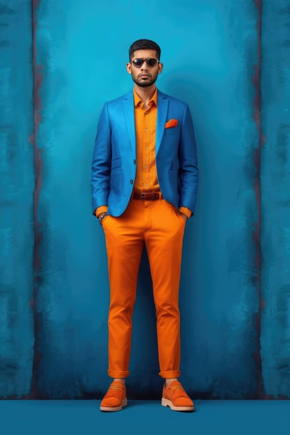 The Colorful Businessman Dressed in Bright Orange Suit and a Blue Tie