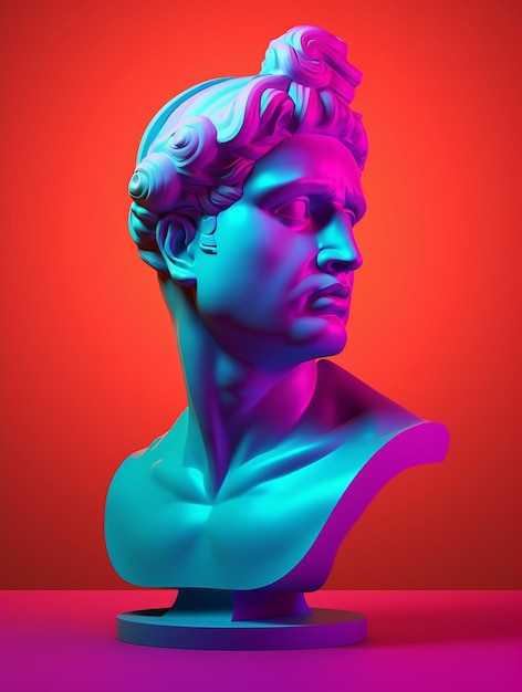 A colorful bust of a man with a headband