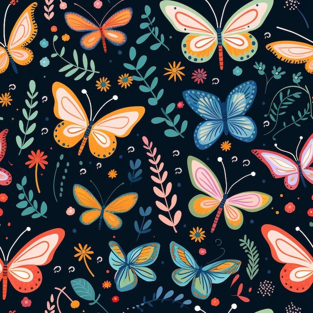 Colorful butterflies on a black background