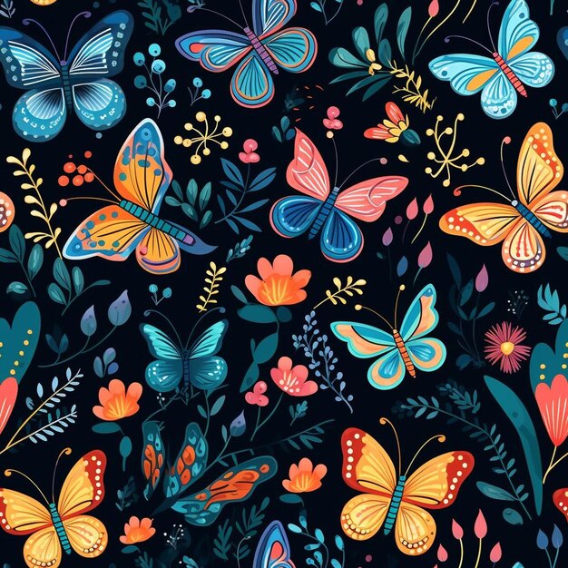 Colorful butterflies in a colorful background.