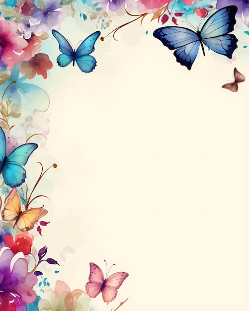 Colorful Butterflies and Flowers on a Blank Note