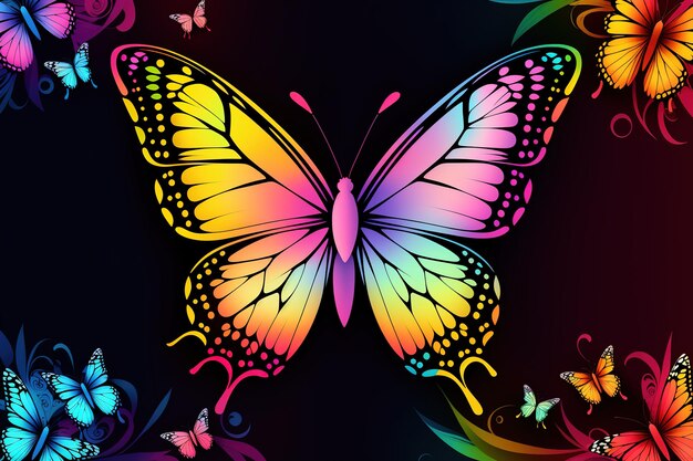 A colorful butterfly on a black background