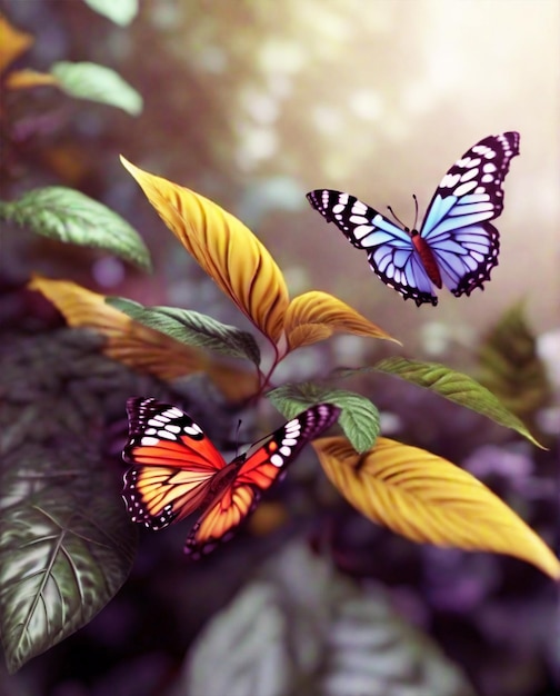 colorful butterfly flies Leaf pattern butterfly flying