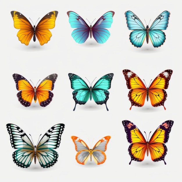 Colorful Butterfly Illustrations On White Background