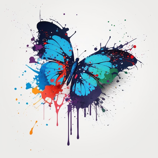 Colorful butterfly, ink splatter, AI illustration