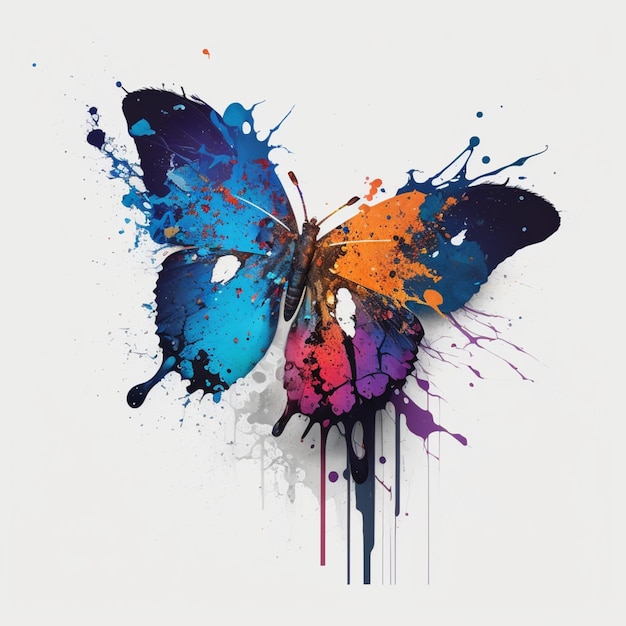 Colorful butterfly, ink splatter, AI illustration