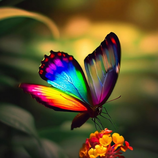 A colorful butterfly is shown with the colors of the rainbow