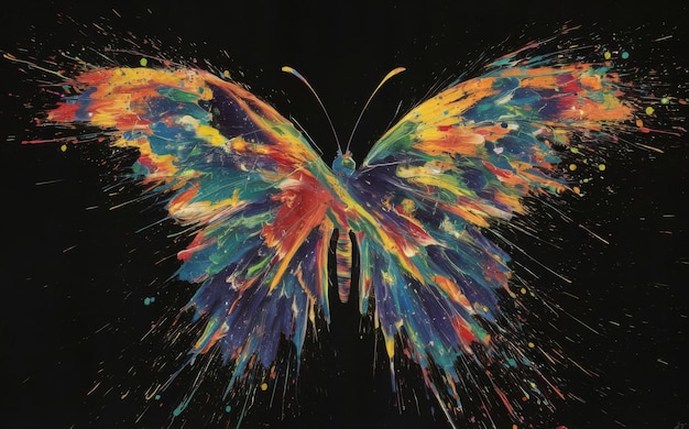 Colorful butterfly isolated on black background Psychedelic painting