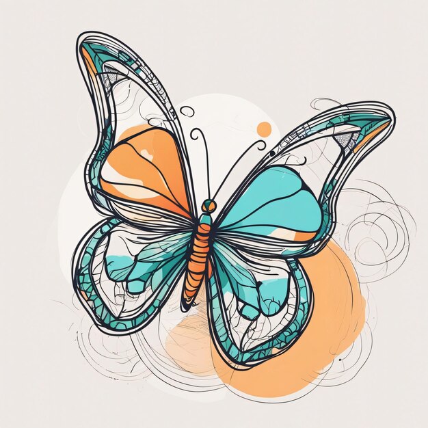 Colorful butterfly line art illustration