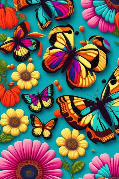 Pink Aesthetic Flowers And Butterflies Wallpaper