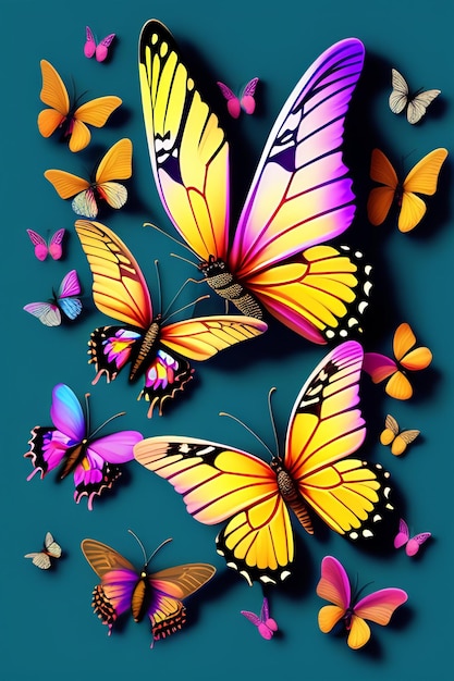 A colorful butterfly with a blue background