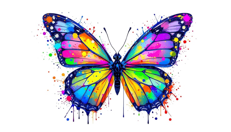 Photo colorful butterfly with paint splatter wings isolated on white background